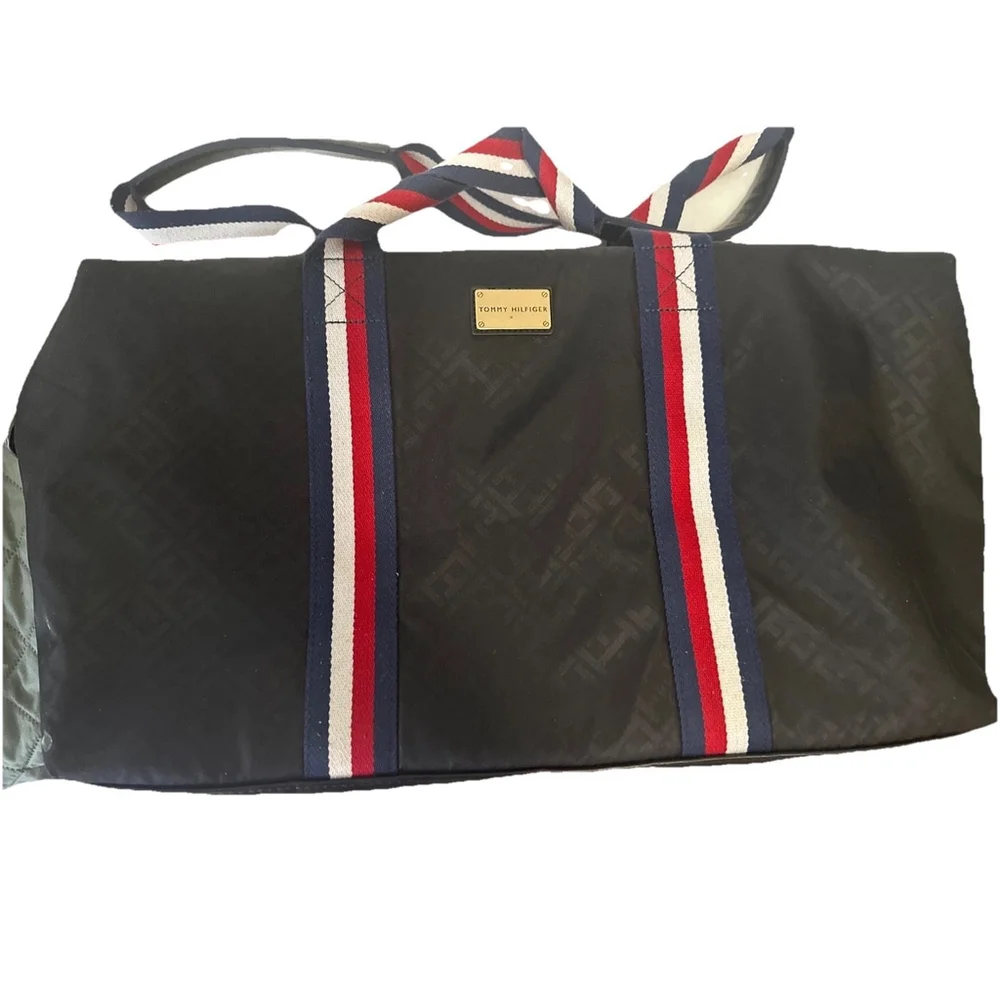 Tommy Hilfiger Large Gym Travel Duffle Bag Logo Triped Red White Blue 22